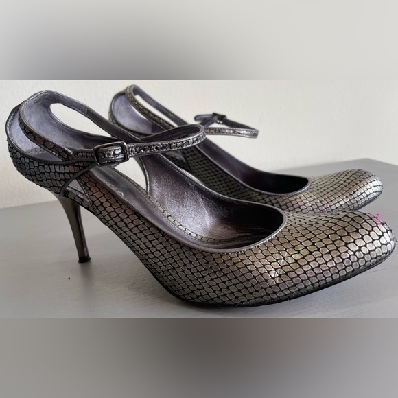 VIA SPIGA METALLIC LEATHER MARY JANE ANKLE STRAP HEELS SILVER, SZ 8.5 - Picture 11 of 14
